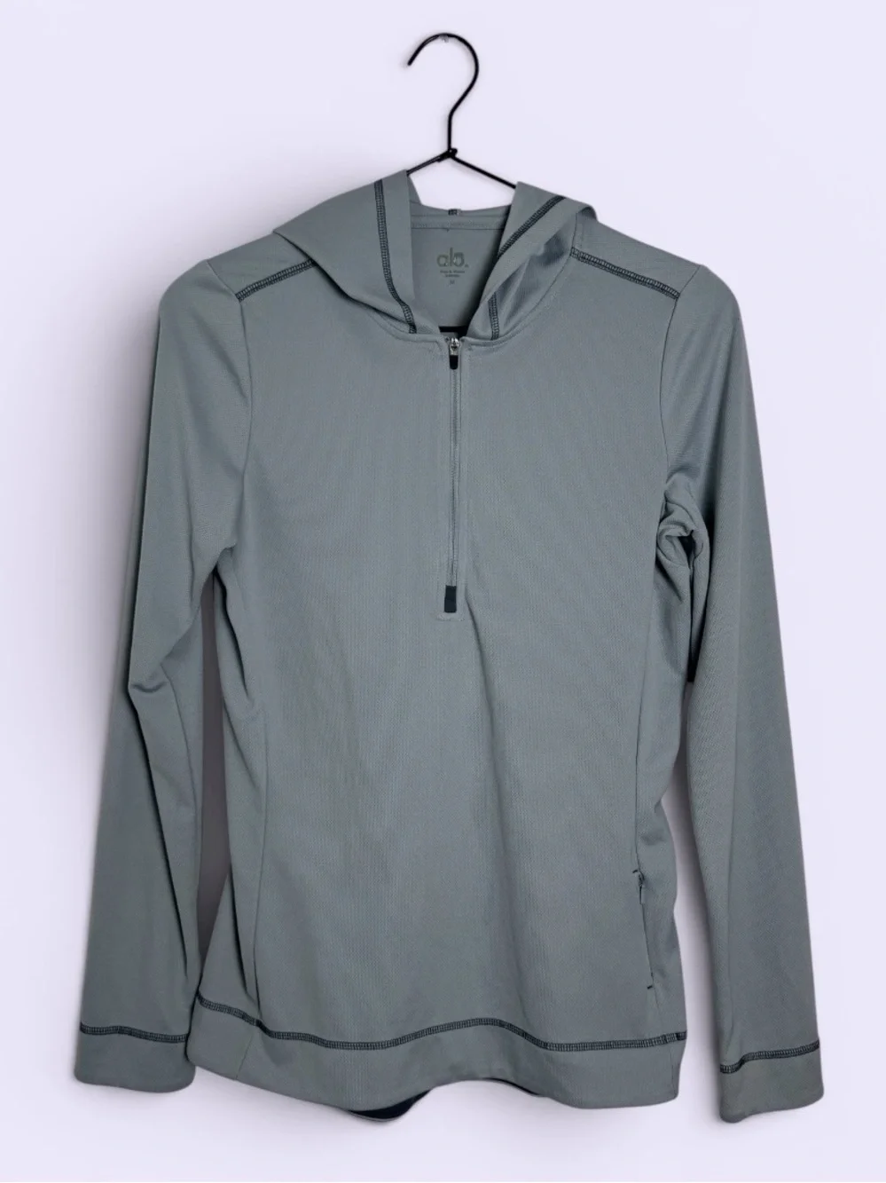 Alo Gray Cool Fit Quarter Zip Hooded Performance Pullover